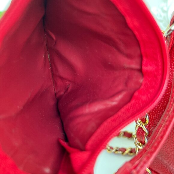 Authentic Chanel CC Bucket Mini Triple coco mark Shoulder Crossbody red B0970 - Picture 15 of 16